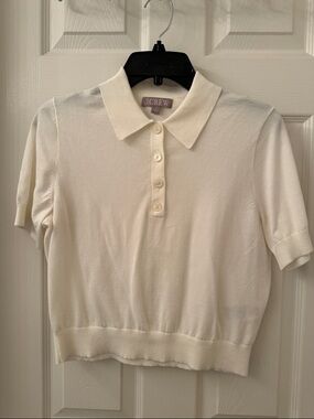 J. Crew Cream Short-Sleeve Polo Knit